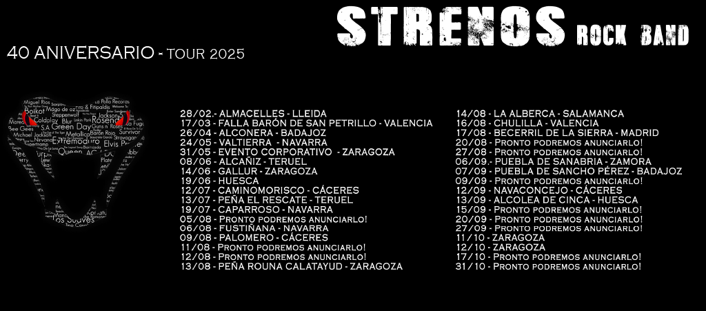 fechas strenos rock band 2025 Contratar Grupo de Versiones Mar Cover Rock Band. De Logroño La Rioja. Contratar grupo de versiones. Booking Artistas. Mar Cover Rock Band. Máxima Fusión.